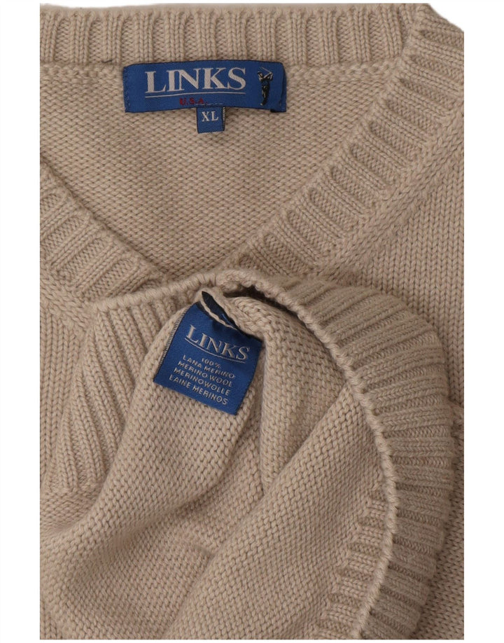 Vintage męski sweter z dekoltem w kształcie litery V XL, szara wełna merynosów