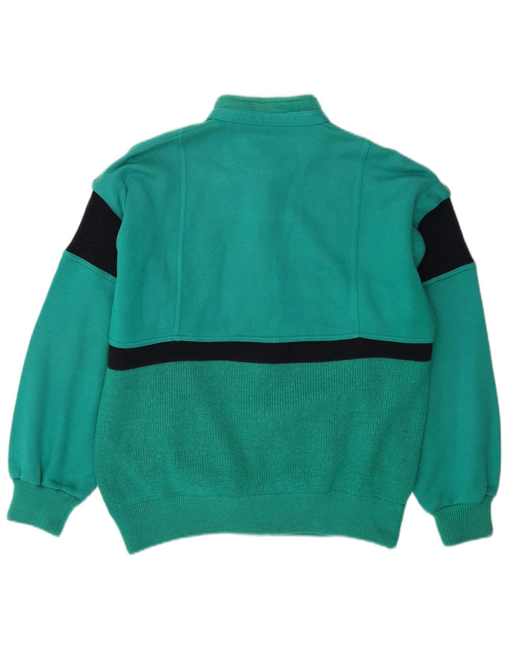 Męski sweter rozpinany VINTAGE, duży, zielony, wełniany blok kolorów