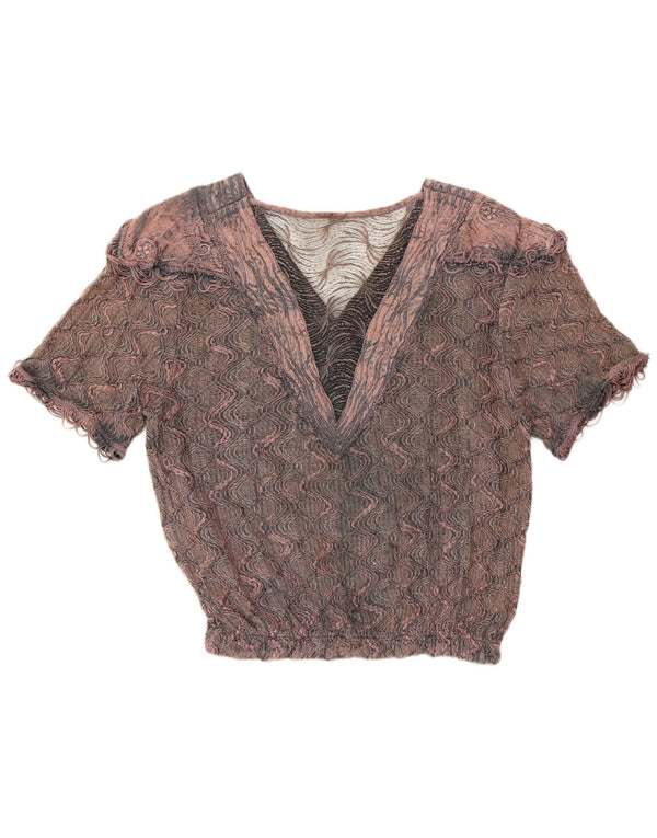 Vintage Womens Blouse Top UK 16 Large Pink Floral Viscose