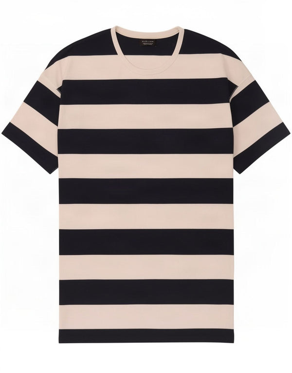 T-shirt męski Zara XL, bawełniany w granatowe paski