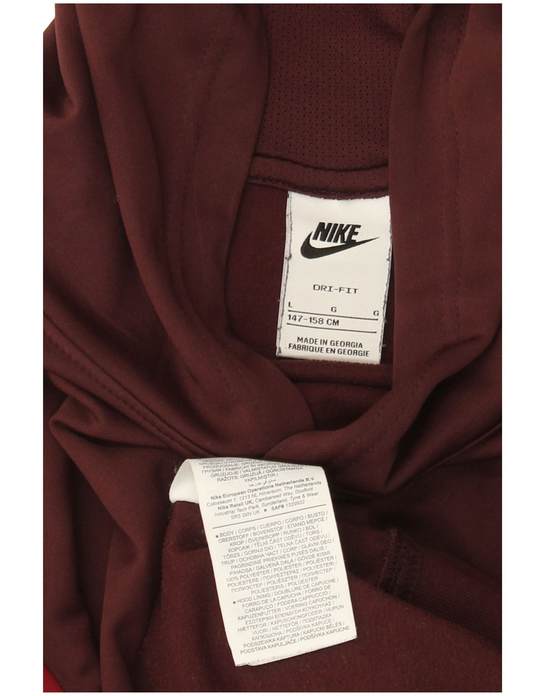 Chłopięcy sweter z kapturem NIKE z grafiką, 12-13 lat, duży, bordowy, z blokami kolorów