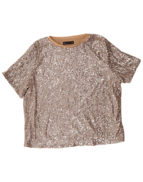 Marks & Spencer Damska cekinowa bluzka oversize UK 16, duża, srebrna