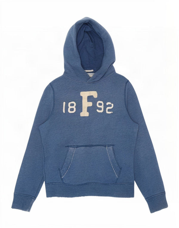 Męski sweter z kapturem i grafiką Abercrombie & Fitch, średnioniebieski, bawełniany