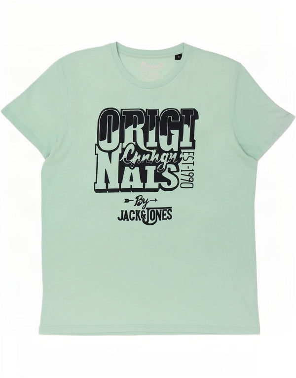 Męski T-shirt z grafiką Jack & Jones Top 2XL, turkusowa bawełna