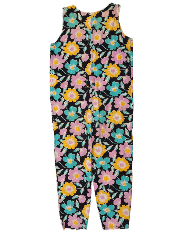 VINTAGE Womens Sleeveless Jumpsuit UK 14 Medium Black Floral