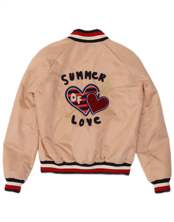 TOMMY HILFIGER Womens Graphic Varsity Jacket UK 14 Medium Pink Heart
