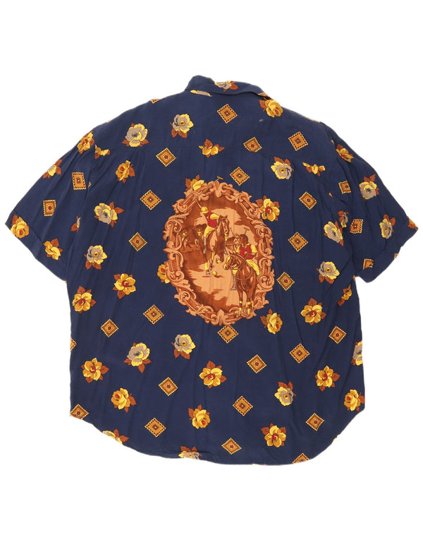 Koszula męska z krótkim rękawem Baroni 2XL w kolorze granatowym z wiskozą w kwiaty