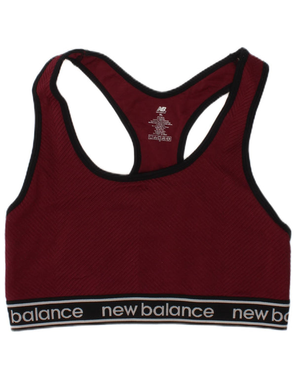 Damski top sportowy New Balance z grafiką XL, bordowy, nylonowy sportowy