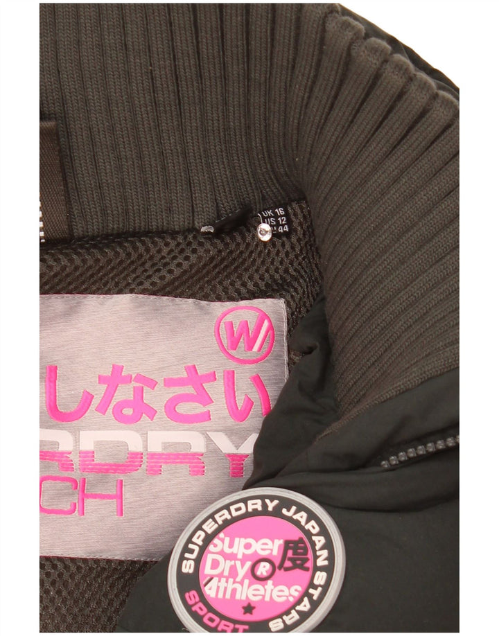 Damska wyściełana kurtka z kapturem i grafiką Superdry UK 16, duża, zielona, poliester