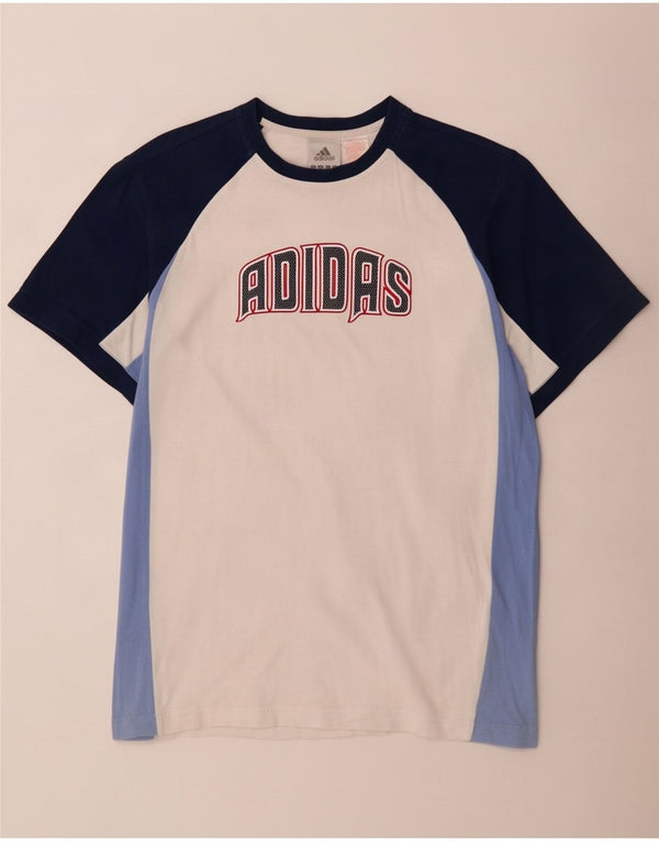 Męska koszulka graficzna Adidas Top UK 34/36 Mała biała bawełna z blokami kolorów