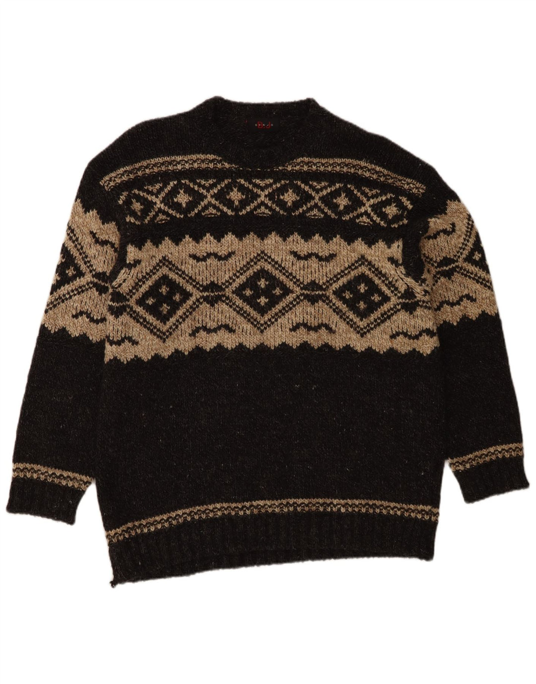 Vintage męski sweter z okrągłym dekoltem, duży, szary, wełniany Fair Isle