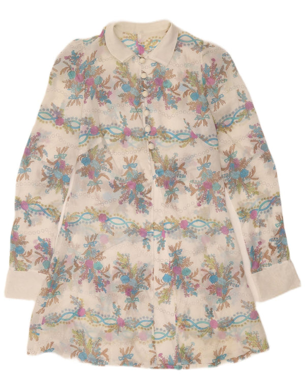 Vintage Womens Long Sleeve Shirt Dress Small White Floral