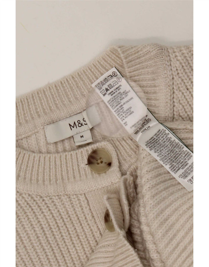 Marks & Spencer Damski sweter rozpinany UK 14, średni beżowy poliester