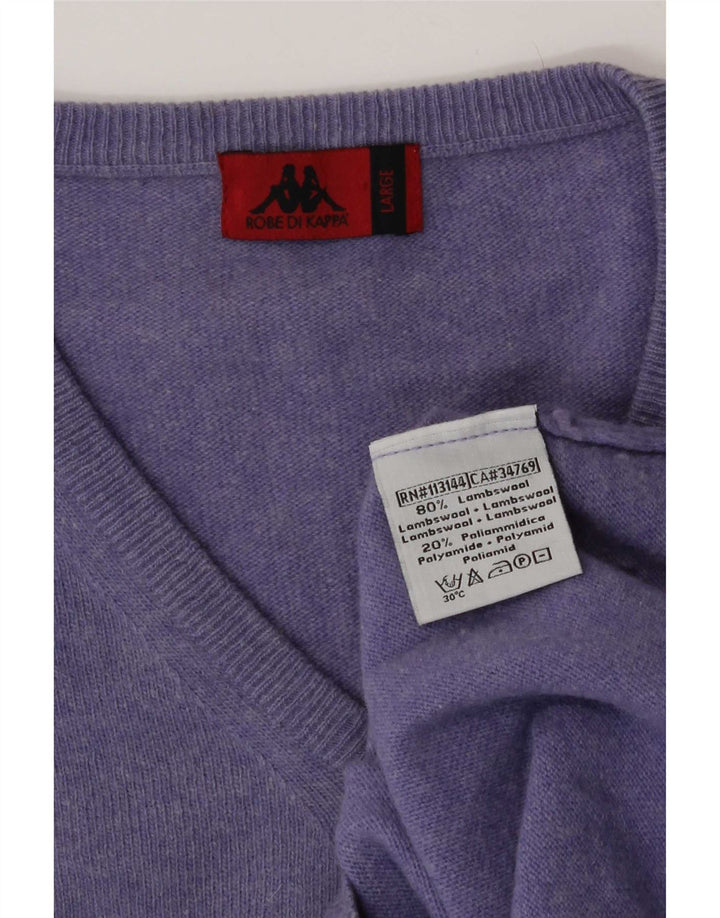 Męski sweter Kappa z dekoltem w kształcie litery V, duży, fioletowy, z owczej wełny