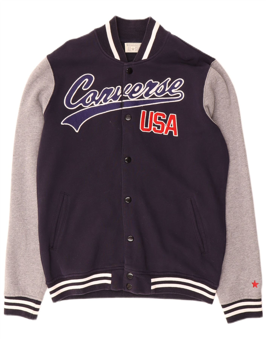 Męska kurtka Converse Graphic Varsity UK 40, duża granatowa, z blokami kolorów