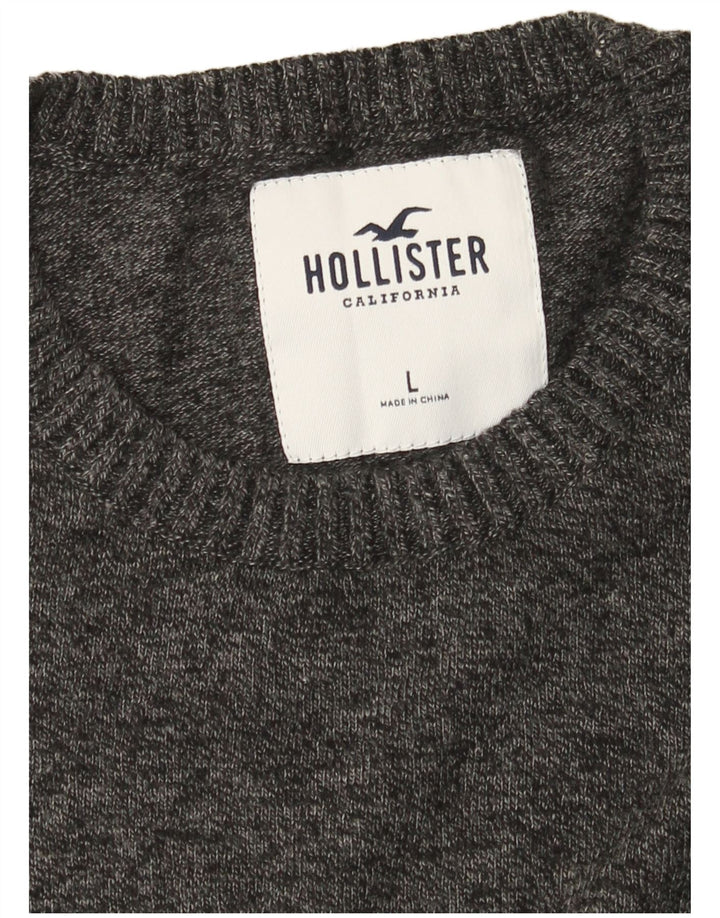 Męski sweter z okrągłym dekoltem Hollister, duży, szary, nakrapiany