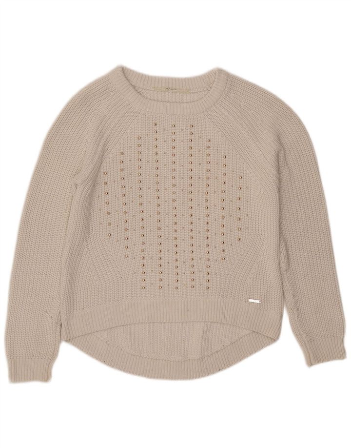 Damski sweter oversize GUESS z dekoltem w łódkę, UK 6, mały, biały, bawełniany