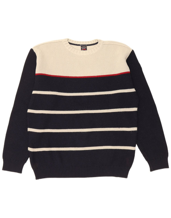 Męski sweter Paul & Shark z okrągłym dekoltem XL, granatowy, z wełny merynosów w paski