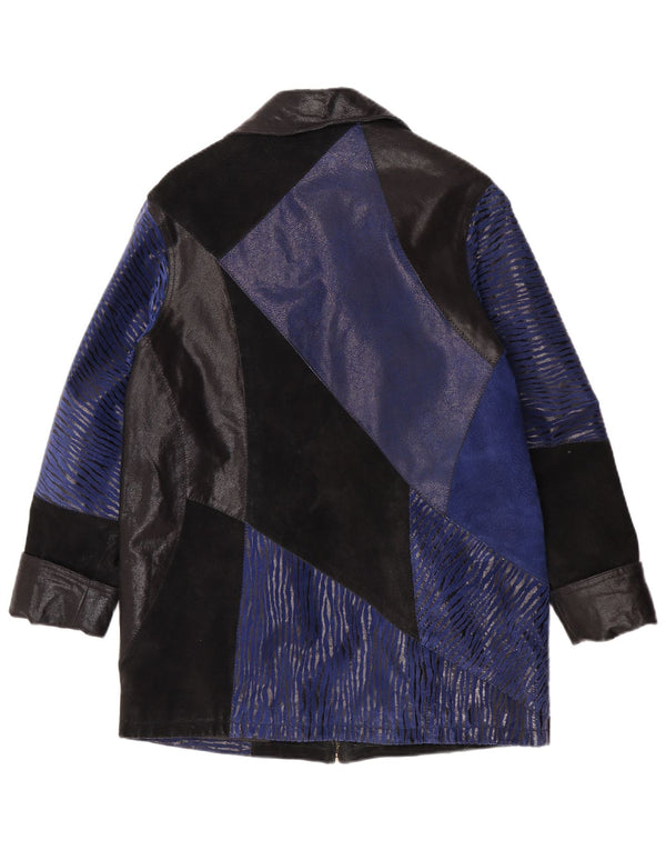 Zamszowy płaszcz damski w stylu vintage UK 12, skóra w kolorze średnioniebieskim