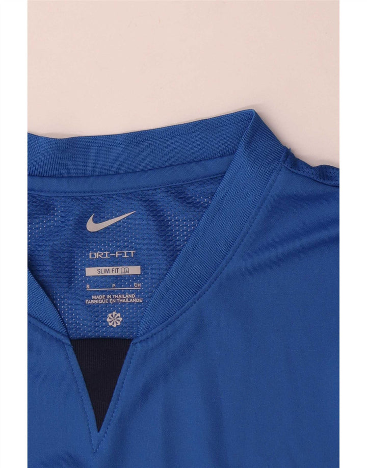 Męski T-shirt Nike Dri Fit Slim Fit Top, mały, niebieski, poliester z blokami kolorów
