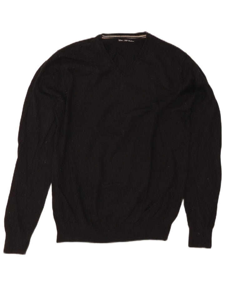 MASSIMO DUTTI Damski sweter z dekoltem w kształcie litery V, UK 14, średni czarny, bawełniany