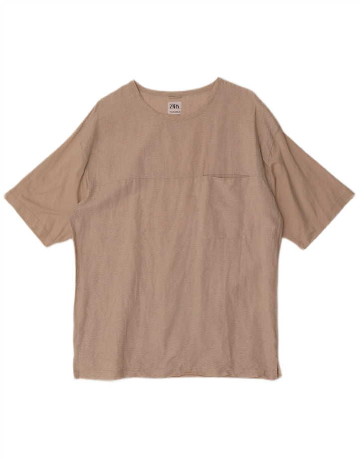 T-shirt męski Zara, duży, beżowy, bawełniany