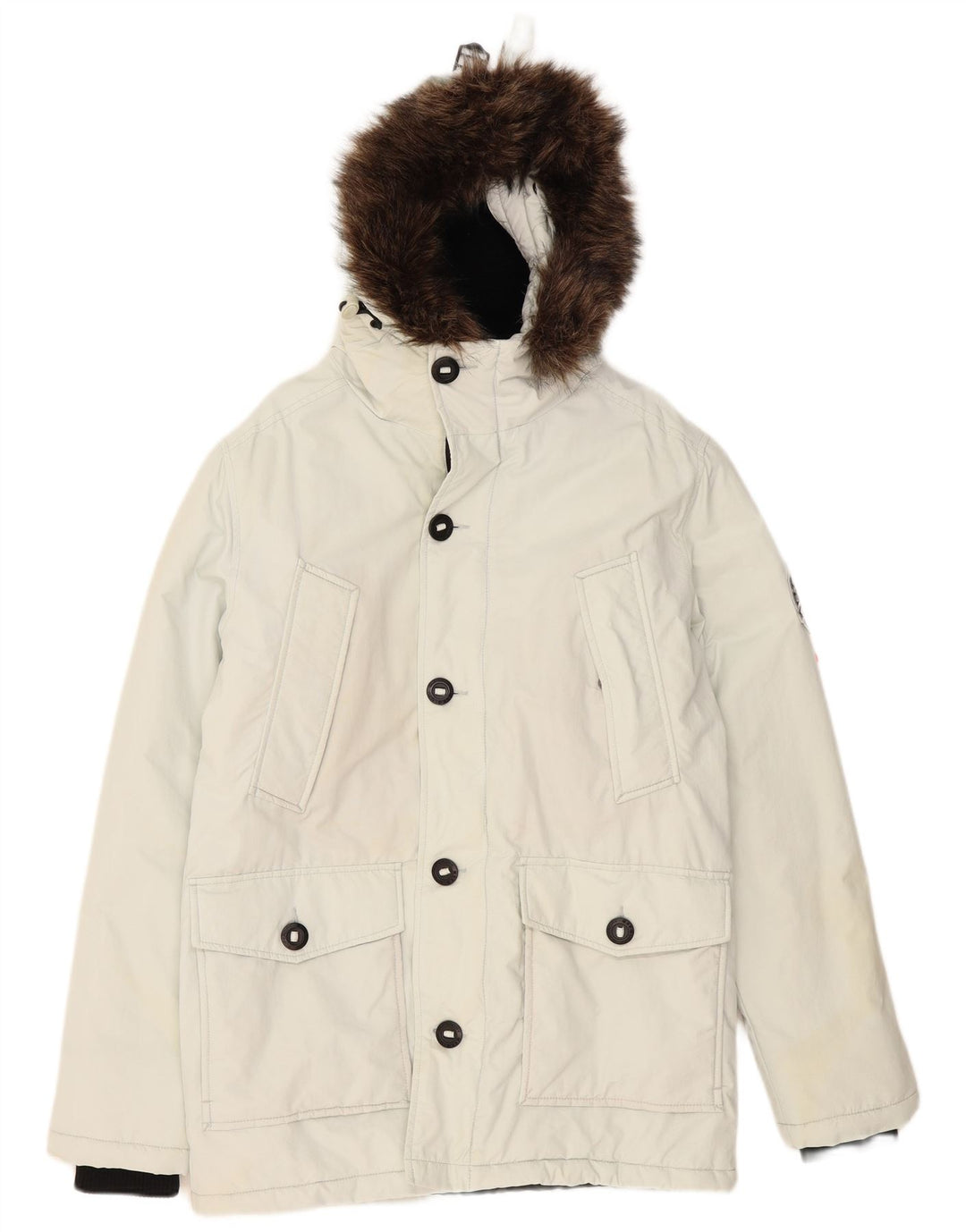 Męska kurtka parka z kapturem Superdry UK 36, mała, biała, poliestrowa