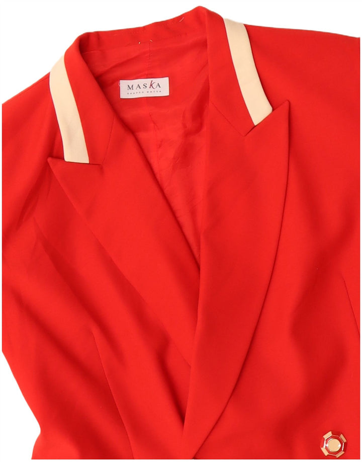 Damski płaszcz dwurzędowy Maska UK 14 Średni czerwony kolorblokowa dziewicza wełna