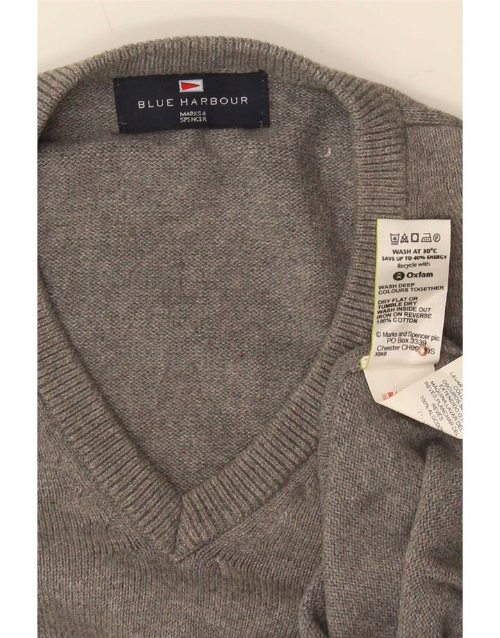 Męski sweter Marks & Spencer Blue Harbor z dekoltem w kształcie litery V, średnioszary, bawełniany