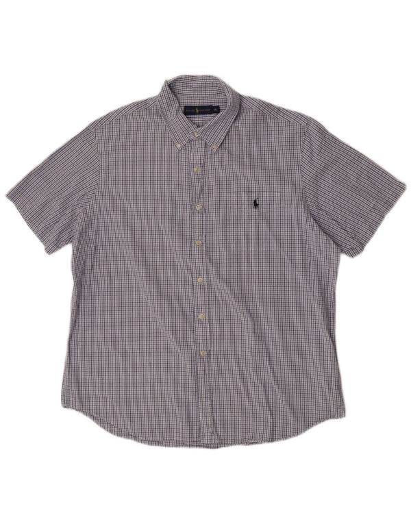 Męska koszula z krótkim rękawem Ralph Lauren XL, bawełniana w niebieską kratkę