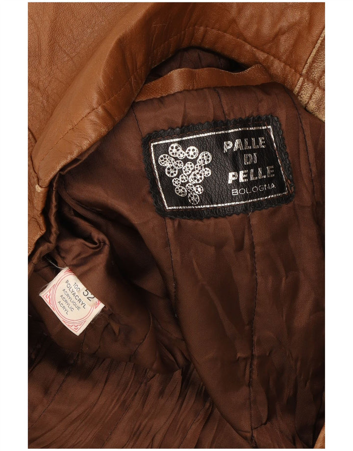 VINTAGE Mens Military Leather Jacket IT 52 XL Brown Leather