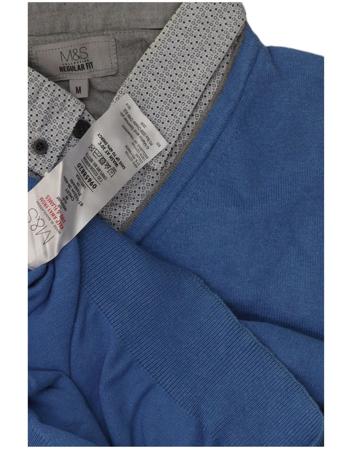 Marks & Spencer Męski sweter polo w kolorze średnioniebieskim, klasyczny