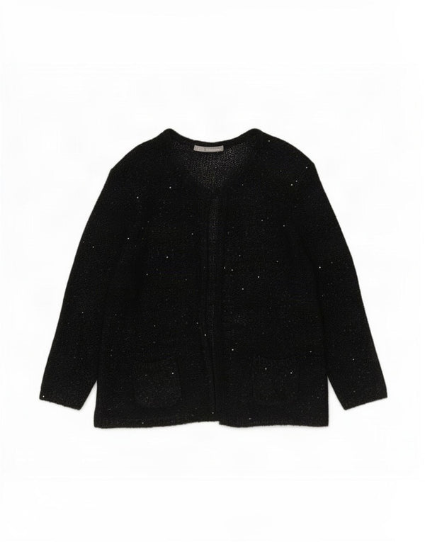 Marks & Spencer Damski sweter rozpinany UK 14, duży, czarny, nakrapiany poliester