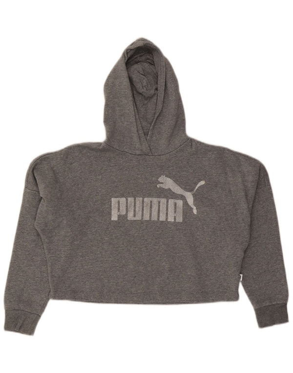Dziewczęcy sweter z kapturem Puma z grafiką, 11-12 lat, szara bawełna