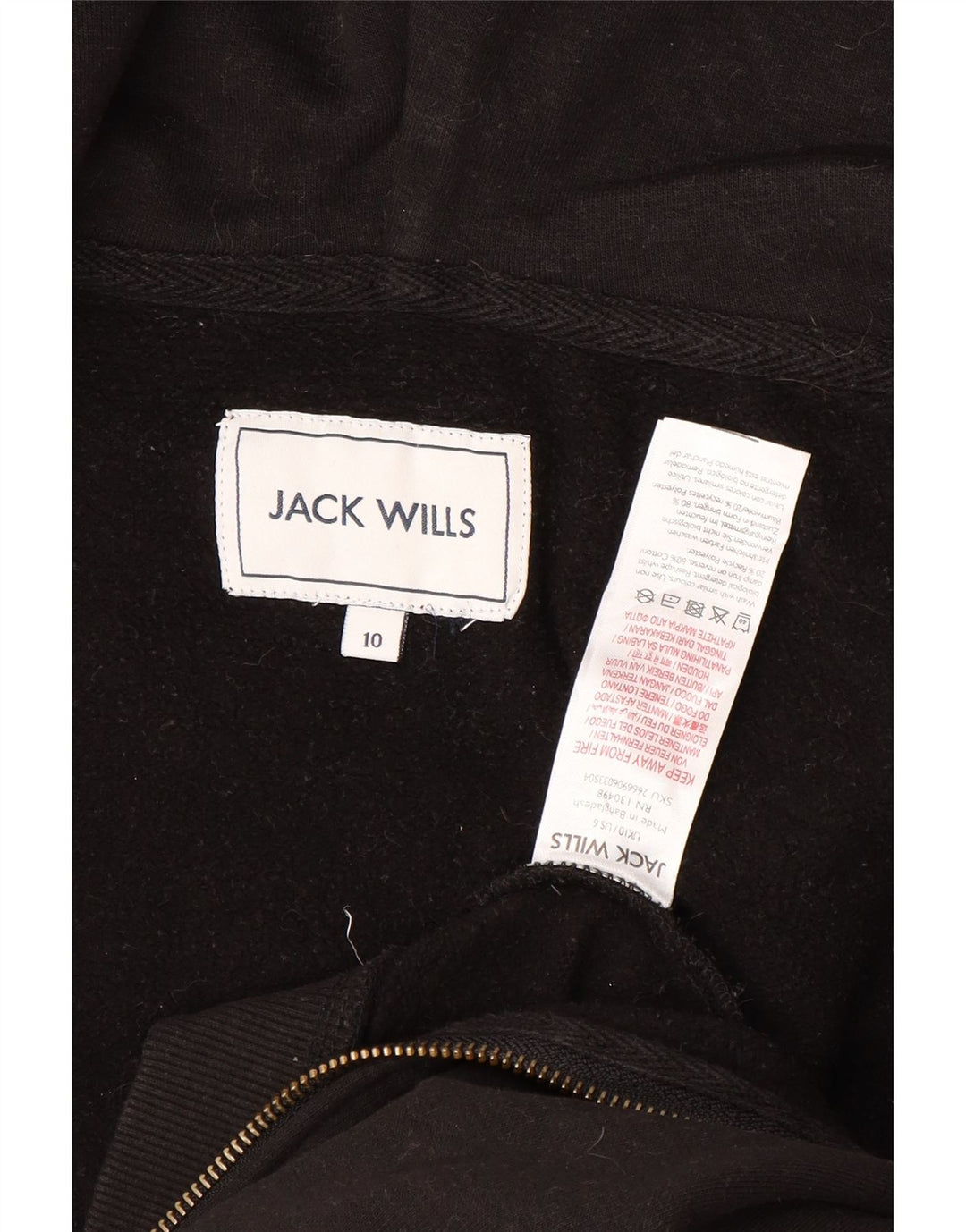 JACK WILLS Damski sweter oversize z kapturem i zamkiem błyskawicznym UK 10, mały czarny