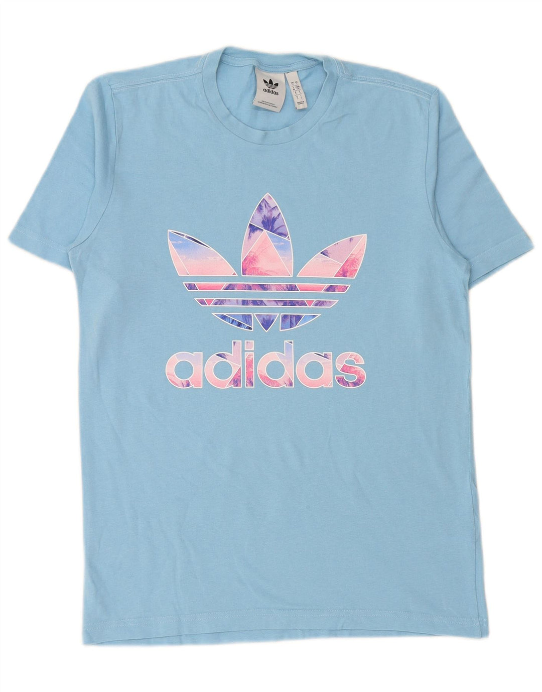 Męski T-shirt z grafiką ADIDAS, mały, niebieski, bawełniany