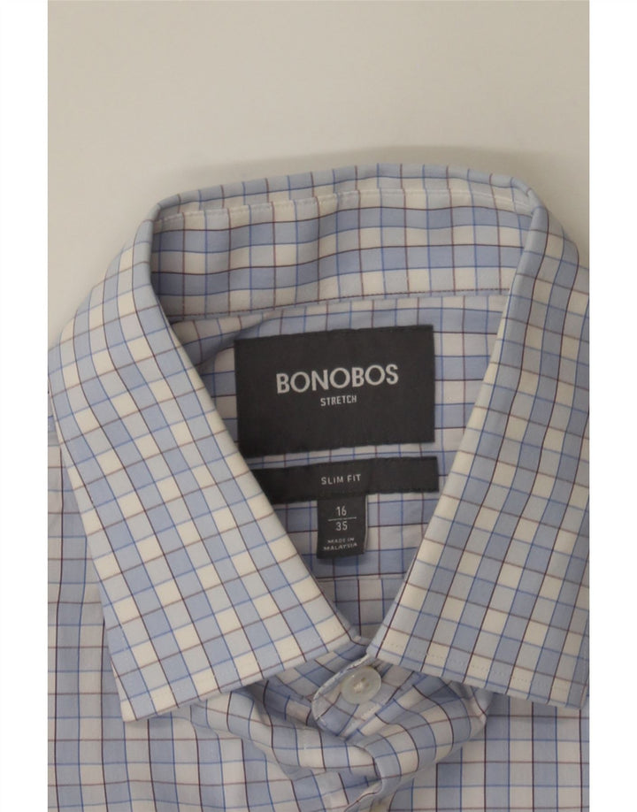 BONOBOS Mens Slim Fit Shirt Size 16 Large Blue Check Cotton Vintage BONOBOS and Second-Hand BONOBOS from Messina Hembry 