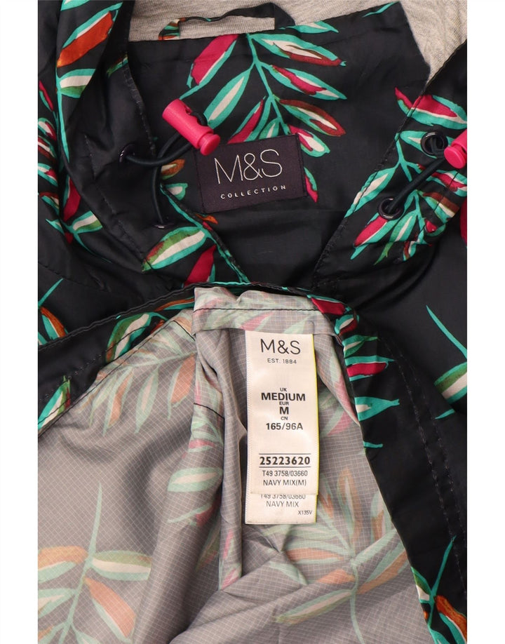 MARKS & SPENCER Damska kurtka parka z kapturem UK 14 Średni granatowy w kwiaty
