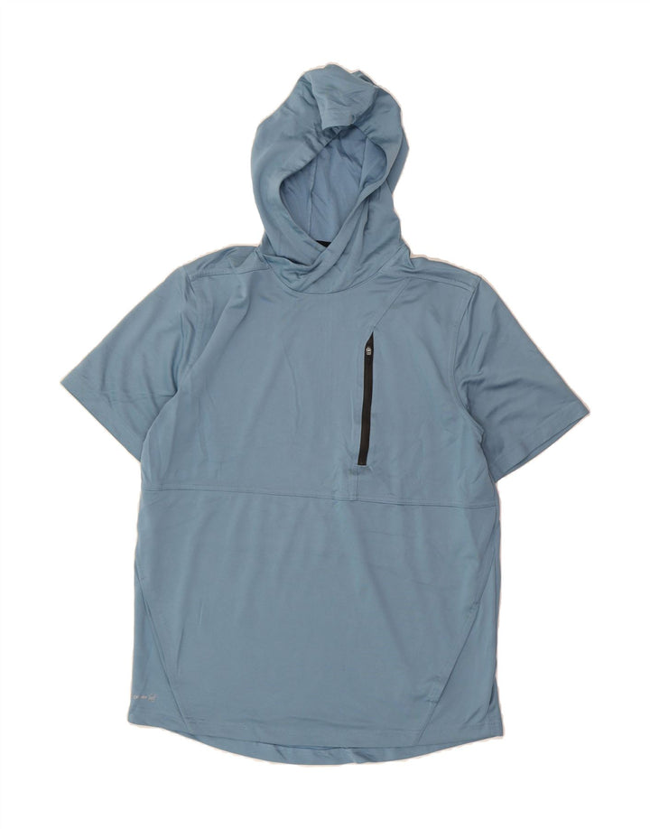 RUSSELL ATHLETIC Mens Dri-Power Hooded T-Shirt Top Medium Blue Polyester Vintage Russell Athletic and Second-Hand Russell Athletic from Messina Hembry 
