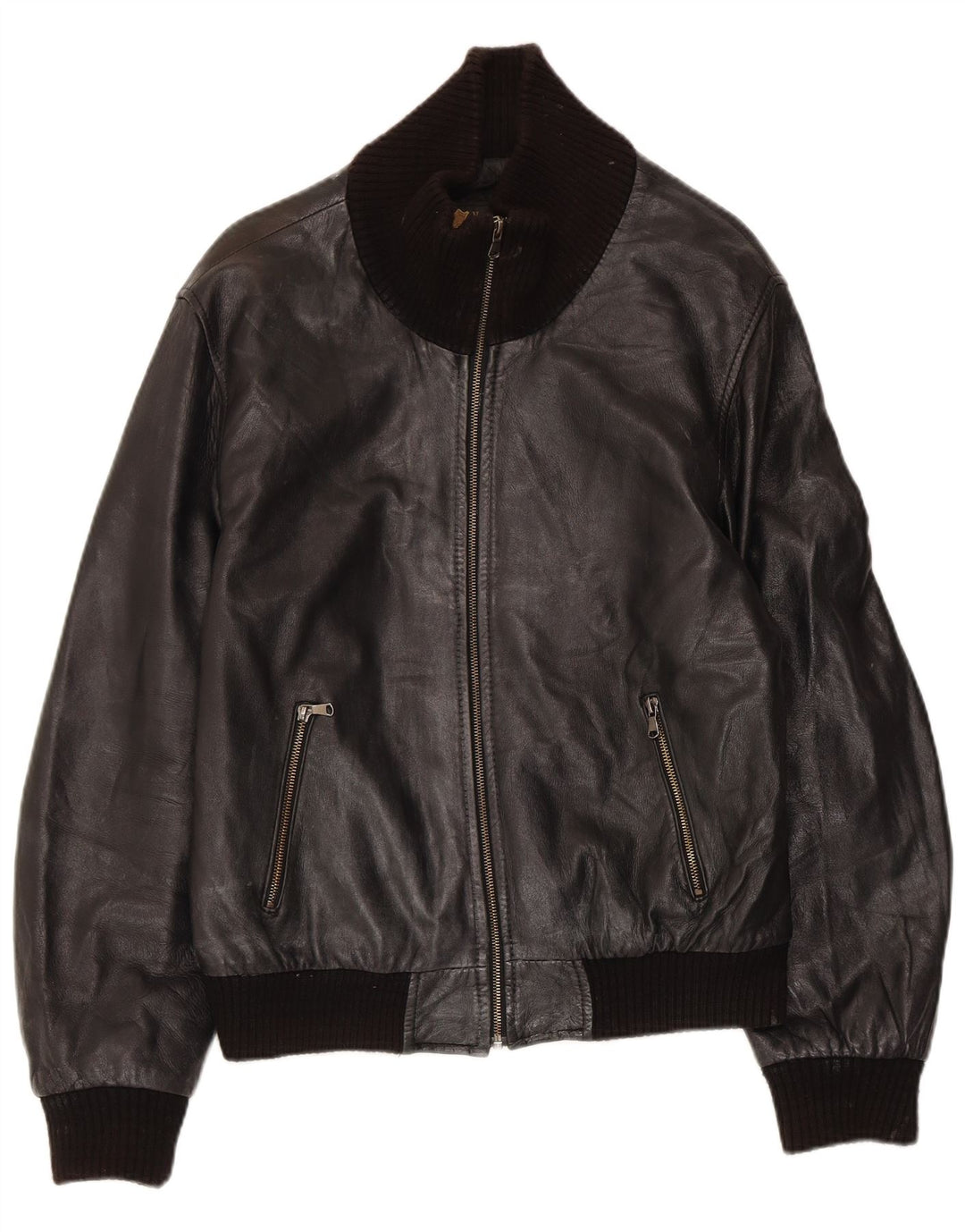 Damska kurtka skórzana typu bomber w stylu vintage IT 50, duża czarna skóra