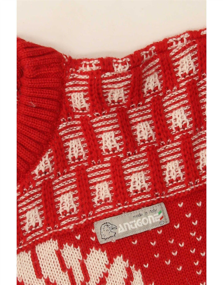 Vintage męski sweter z okrągłym dekoltem, średni czerwony Fair Isle nowość
