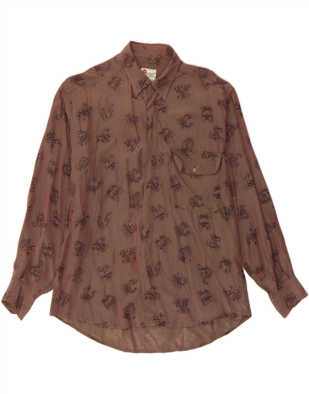 VINTAGE Mens Graphic Shirt Large Brown Viscose Vintage Vintage and Second-Hand Vintage from Messina Hembry 