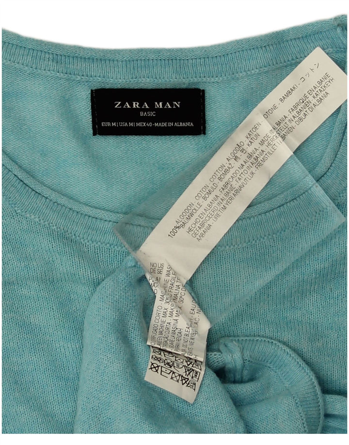 Męski sweter z okrągłym dekoltem Zara, średni niebieski, bawełniany