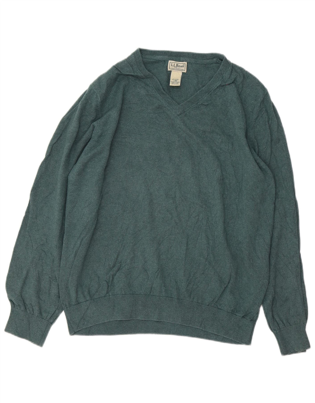 L.L.Bean Męski sweter z dekoltem w kształcie litery V, duży, zielony, bawełniany