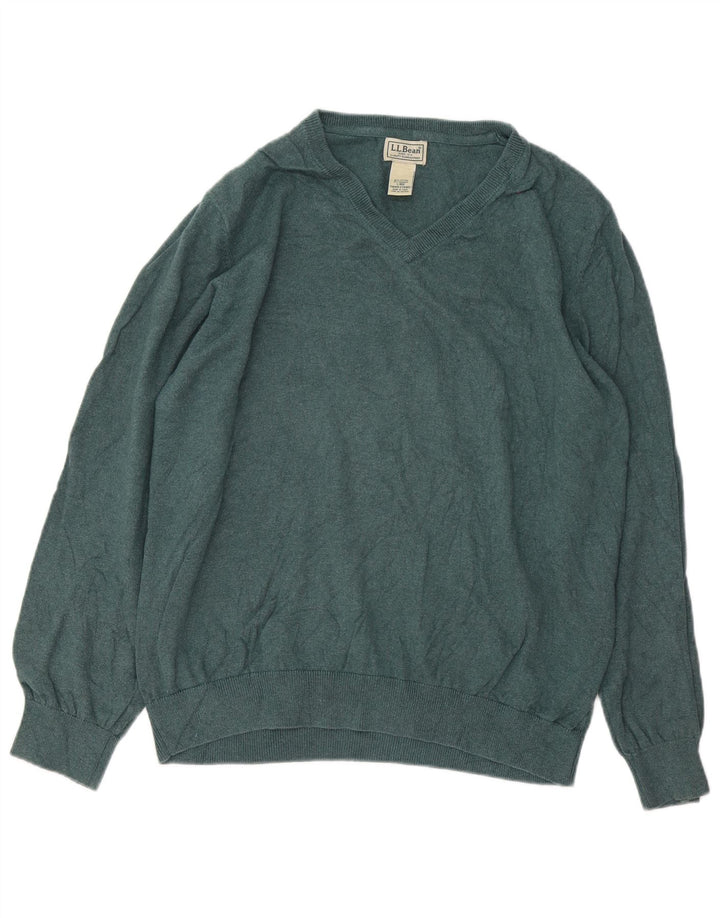 L.L.Bean Męski sweter z dekoltem w kształcie litery V, duży, zielony, bawełniany