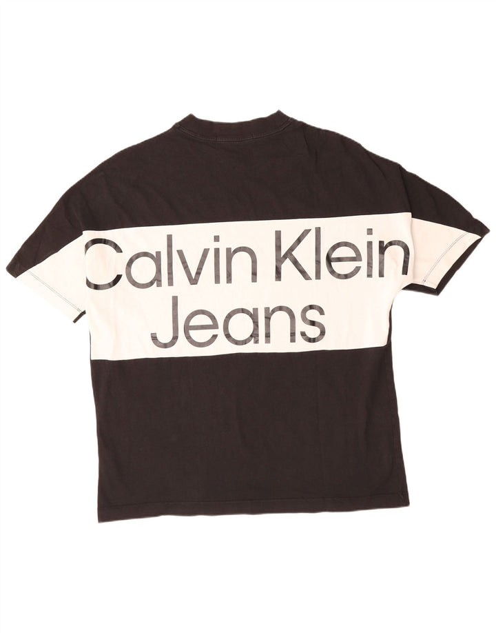 CALVIN KLEIN JEANS Męski T-shirt z grafiką, góra XL, czarna, bawełniana w bloki kolorów