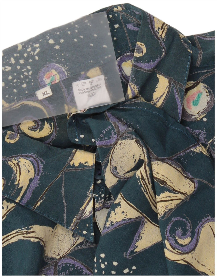 Koszula męska z krótkim rękawem w stylu vintage, abstrakcyjny wzór XL, niebieska wiskoza, retro