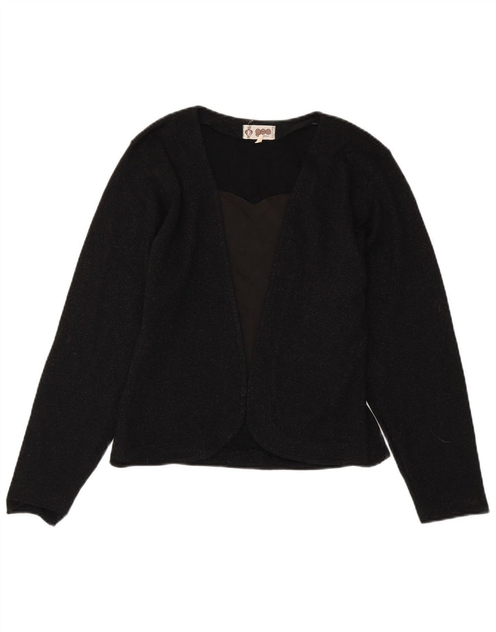 Sweter damski w stylu vintage, otwarty kardigan IT 44, średnia czarna dziewicza wełna