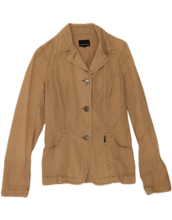 CALVIN KLEIN Womens 3 Button Blazer Jacket UK 10 Small Beige Linen