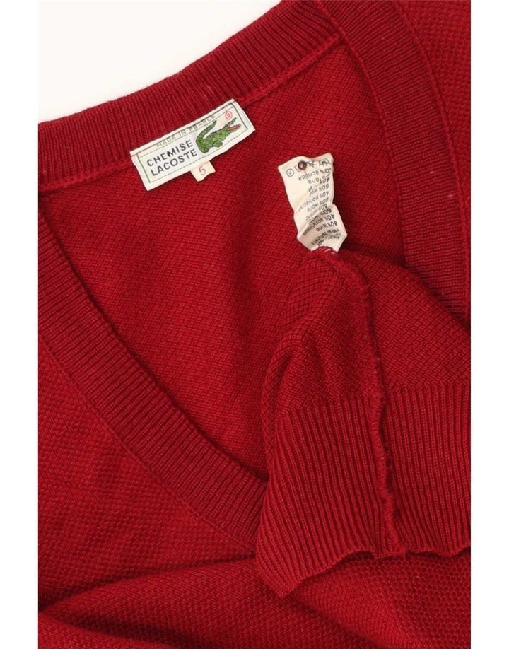 Lacoste Męski sweter z dekoltem w kształcie litery V, rozmiar 5, duży, czerwony, wełniany